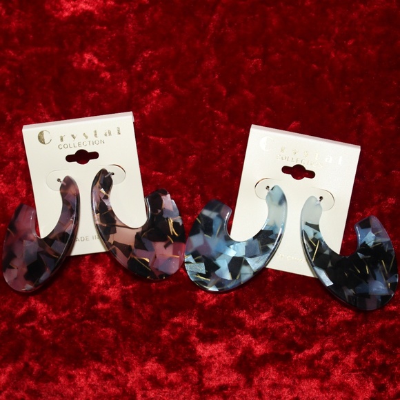 Marbled Resin (Thick) Open Hoop Earrings - Picture 1 of 7